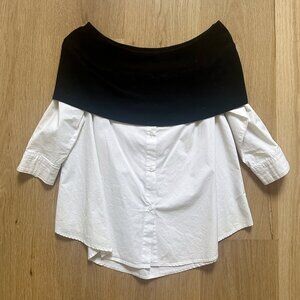 Off-Shoulder Knit & Button Down Combo Shirt, size S